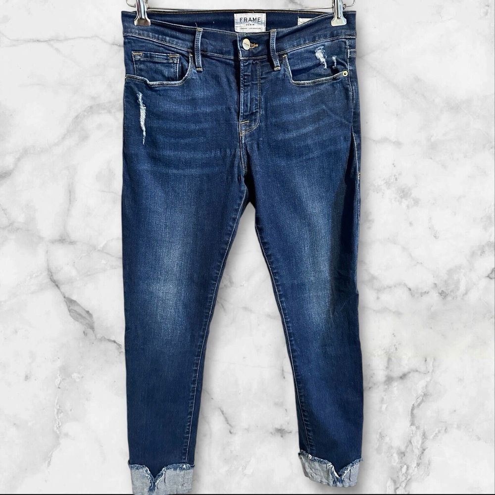 FRAME Le Skinny‎ De Jeanne Crop Jeans Women Size 29 28X27 Blue Stretch - Picture 1 of 5